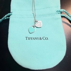 TIFFANY MINI DOUBLE HEART TAG PENDANT- STERLING SILVER/TIFFANY BLUE ENAMEL